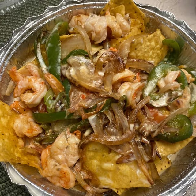 Shrimp Fajitas Nachos.